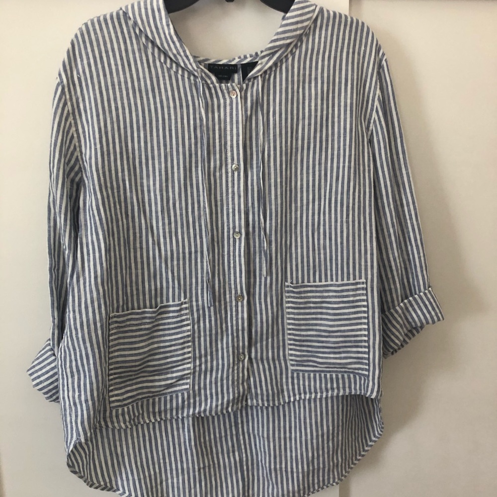 Blue/White Stripped Tahari Linen Shirt